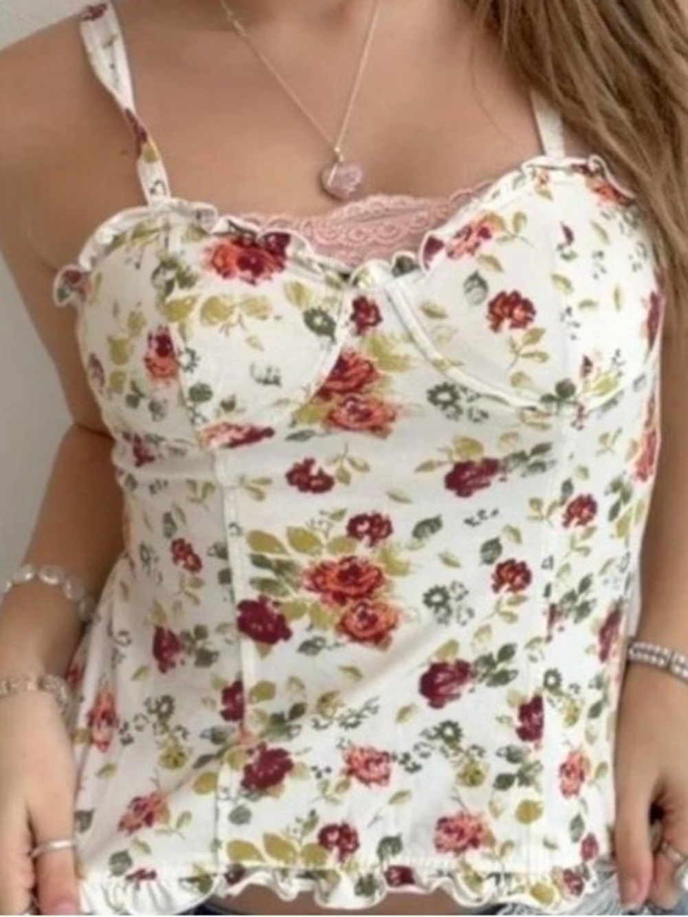 Mudd Floral Body Corset Camisole Tank Top Large